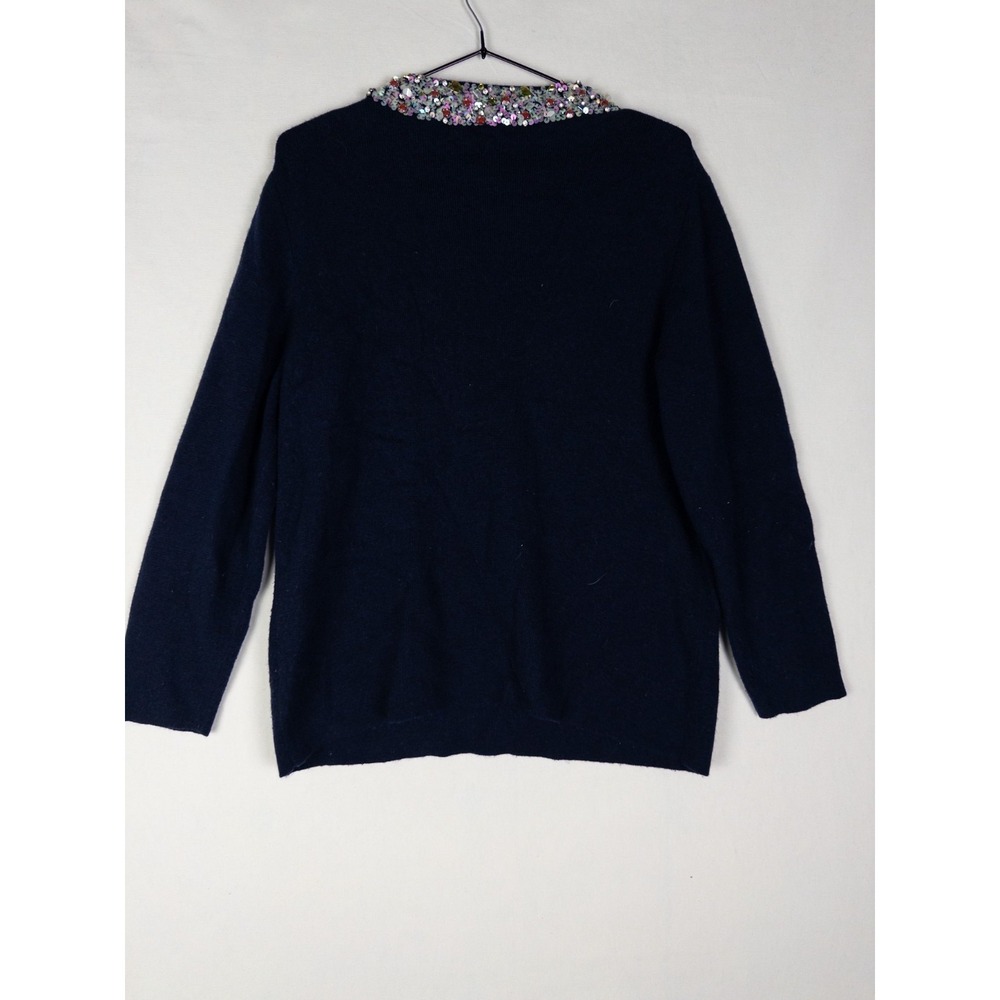 J Crew Embellished Pullover Womens L Blue Knit Wool Blend Sweater Fairy